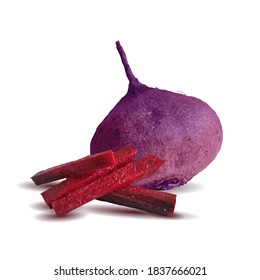 Red beet low poly. Fresh, nutritious, tasty table beet. Elements for label design. Vector illustration. Red beets in triangulation technique.