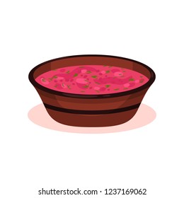 Red beet soup, Bulgarian cuisine national food dish vector Illustration on a white background