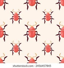 Red beetles on a light background seamless pattern