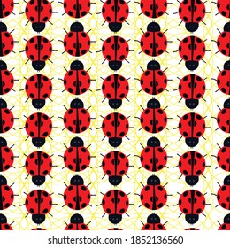 red beetles with yellow web seamless repeat pattern