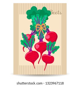 Red beetroot. Vegetables in a bunch. A bunch of beets. Banner or advertisement design with vector illustration