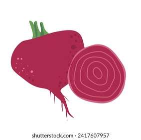 La remolacha roja es fuente natural de energía, y nutrientes. Ricos niveles de azúcar natural y vitaminas para disminuir la presión arterial y mejorar la circulación. Verduras para una dieta equilibrada. Vector de icono aislado en estilo plano