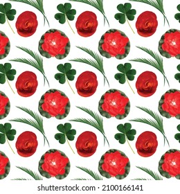 Red Begonia flower and leaf Seamless Pattern Design