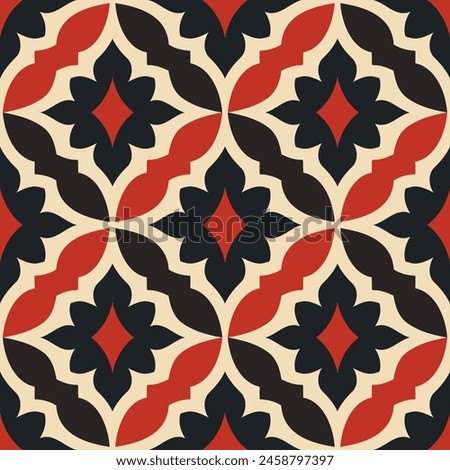 Red, beige and black luxury vector seamless pattern. Ornament, Traditional, Ethnic, Arabic, Turkish, Indian motifs. Great for fabric and textile, wallpaper, packaging design or any desired idea.