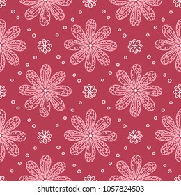 Red and beige floral background. Colored seamless pattern for wallpapers, textile and fabrics
