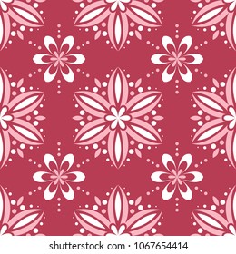 Red and beige floral background. Colored seamless pattern for wallpapers, textile and fabrics