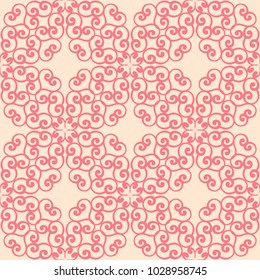 Red and beige floral ornament. Seamless pattern for textile and wallpapers