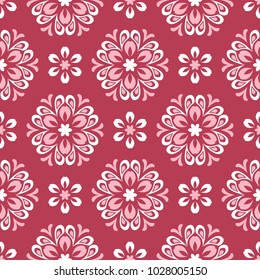 Red and beige floral seamless pattern. Pale red colored background for wallpapers and textile