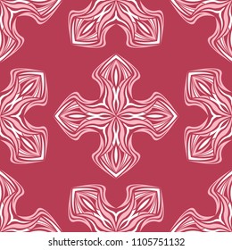 Red and beige floral seamless pattern. Pale red colored background for wallpapers and textile