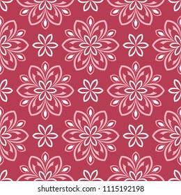 Red and beige floral seamless pattern. Pale red colored background for wallpapers and textile