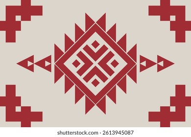 Red and Beige geometric Navajo tribal vector seamless pattern. Native American ornament. Ethnic South Western decor style. Boho geometric design. Mexican blanket, rug. Woven carpet illustration