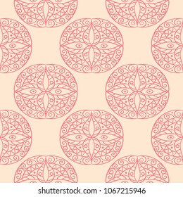 Red and beige geometric ornament. Seamless pattern for web, textile and wallpapers