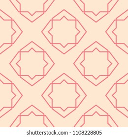 Red and beige geometric ornament. Seamless pattern for web, textile and wallpapers