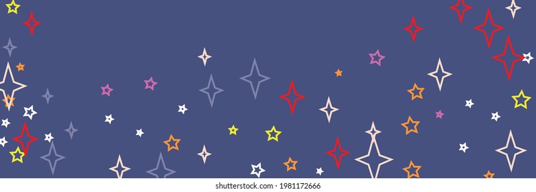 Red Beige Horizontal Bright Multicolor Vibrant Sky Background. Christmas Purple Pink Colorful Orange New Year Stars Stars Ornament. Print White Yellow Vivid Violet Holiday Chaotic Design Pic.