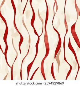 Red and beige pattern with a white background, light red lines on cream paper, grunge lines ikat pattern, striped seamless pattern, Vector illustration background for print the paper.