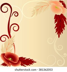 Red and beige poppies with curls
