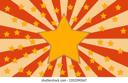 Red and beige retro background with yellow stars randomly distributed