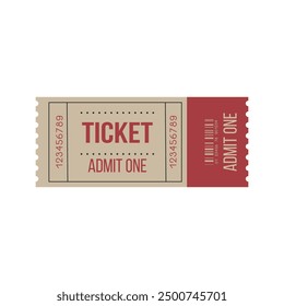 Red and beige retro vintage tickets white background. Event admission. Admit one ticket template.