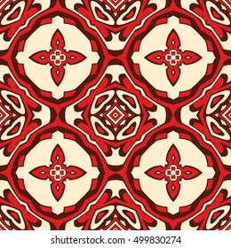 Red and beige vector geometric ornament. Seamless arabic pattern. Texture or background.