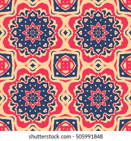 Red and beige vector geometric ornament. Seamless arabic pattern. Texture or background.