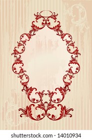 Red and beige vector illustration of an abstract floral frame