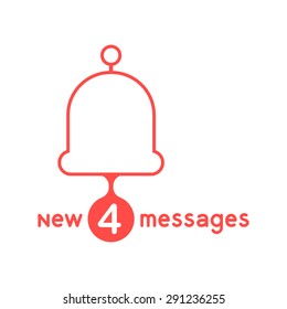 red bell with new messages. concept of networking, sms, notice, messaging, announcement, incoming. isolated on white background. flat style trend modern logo design thin line vector illustration
