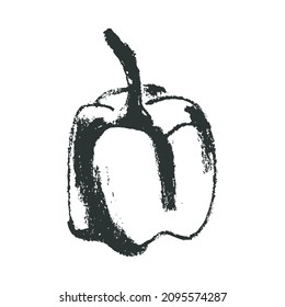 Pimienta roja. Ilustración dibujada a mano por caligrafía. Dibujo de pimienta búlgaro entero de bacalao. Signo de verdura orgánica. Símbolo de comida vegana. Icono de comer saludable. Doodle vegetariano para el mercado ecológico, bioproductos.