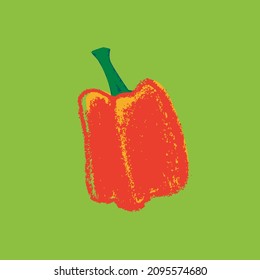 Pimienta roja. Ilustración dibujada a mano por caligrafía. Dibujo de pimienta búlgaro entero de bacalao. Signo de verdura orgánica. Símbolo de comida vegana. Icono de comer saludable. Doodle vegetariano para el mercado ecológico, bioproductos.