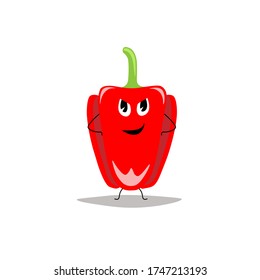 Red bell pepper cartoon character. Vector illustration in flat style