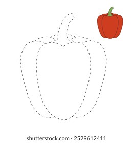 Red Bell Pepper coloring pages for kids. Trace and color Red Bell Pepper. Red Bell Pepper Vegetable Flashcard for kids. Kindergarten and preschool worksheets printable for kids. 