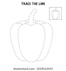 Red Bell Pepper páginas de coloração para crianças. Traço e cor Red Bell Pepper. Red Bell Pepper Vegetable Flashcard para crianças. Planilhas de jardim de infância e pré-escola imprimíveis para crianças. 