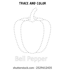 Red Bell Pepper coloring pages for kids. Trace and color Red Bell Pepper. Red Bell Pepper Vegetable Flashcard for kids. Kindergarten and preschool worksheets printable for kids. 