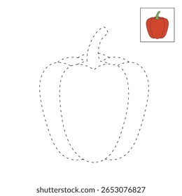 Red Bell Pepper páginas de coloração para crianças. Traço e cor Red Bell Pepper. Red Bell Pepper Vegetable Flashcard para crianças. Atividade divertida coloração Vegetal para jardim de infância e pré-escola.