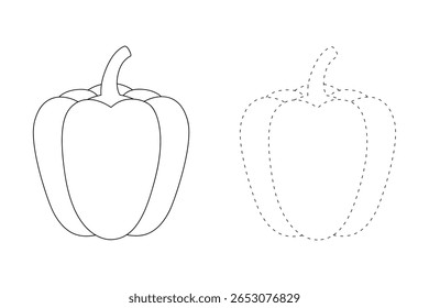 Red Bell Pepper páginas de coloração para crianças. Traço e cor Red Bell Pepper. Red Bell Pepper Vegetable Flashcard para crianças. Atividade divertida coloração Vegetal para jardim de infância e pré-escola.
