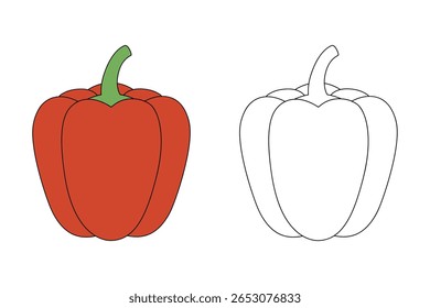 Red Bell Pepper páginas de coloração para crianças. Traço e cor Red Bell Pepper. Red Bell Pepper Vegetable Flashcard para crianças. Atividade divertida coloração Vegetal para jardim de infância e pré-escola.