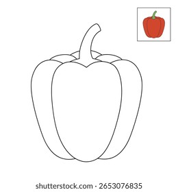 Red Bell Pepper páginas de coloração para crianças. Traço e cor Red Bell Pepper. Red Bell Pepper Vegetable Flashcard para crianças. Atividade divertida coloração Vegetal para jardim de infância e pré-escola.
