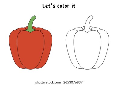 Red Bell Pepper páginas de coloração para crianças. Traço e cor Red Bell Pepper. Red Bell Pepper Vegetable Flashcard para crianças. Atividade divertida coloração Vegetal para jardim de infância e pré-escola.