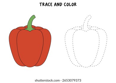 Red Bell Pepper páginas de coloração para crianças. Traço e cor Red Bell Pepper. Red Bell Pepper Vegetable Flashcard para crianças. Atividade divertida coloração Vegetal para jardim de infância e pré-escola.