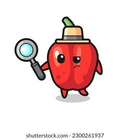 red bell pepper detective character is analyzing a case , cute style design for t shirt, sticker, logo element