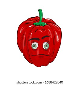 Red bell pepper with an emotional face. Vector for design t-shirts typography cards and posters. Funny cartoon picture in a flat style.