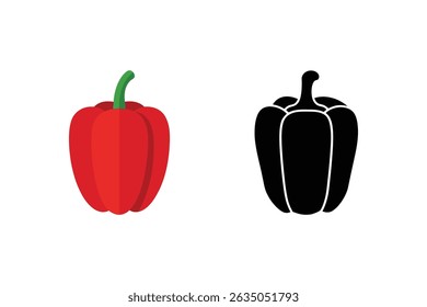 Red bell pepper with green stem vector illustration and black outline