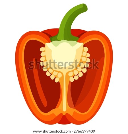 Red Bell Pepper Half Cut Vegetable Fresh Seed Core Juicy Flesh Organic Food Ingredient Vector Element