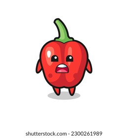 red bell pepper illustration with apologizing expression, saying I am sorry , cute style design for t shirt, sticker, logo element