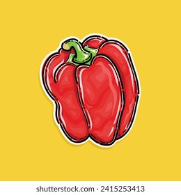 red bell pepper illustration vector design in a yellow background