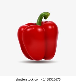 Red bell pepper isolated on white background, sweet paprika, vegetable, healthy food, spice. 3D effect, vector illustration. EPS10