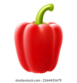 Red bell pepper isolated on white background, sweet paprika, vegetable, healthy food, spice. Sweet Bulgarian Bell Pepper. Realistic 3D effect, vector illustration. EPS10