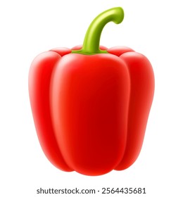 Red bell pepper isolated on white background, sweet paprika, vegetable, healthy food, spice. Sweet Bulgarian Bell Pepper. Realistic 3D effect, vector illustration. EPS10