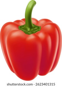 red bell pepper isolated on a clean white background. The smooth, glossy surface and distinct shape of the pepper are clearly visible, highlighting its freshness and color