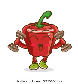 red bell pepper lifting the barbell character. cartoon mascot vector