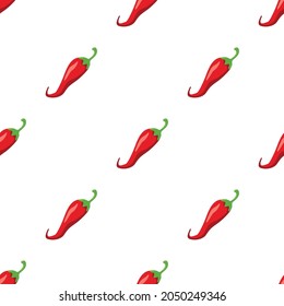 Red bell pepper on a white background, seamless pattern. Chilli